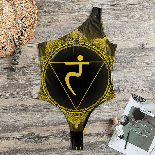 Manipura Chakra Symbol Print One Shoulder Bodysuit