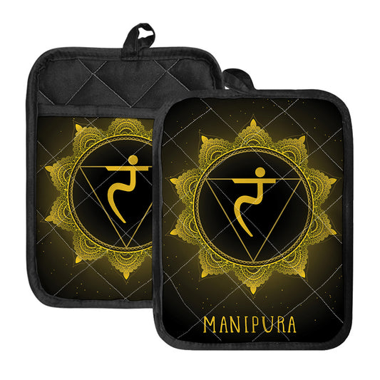 Manipura Chakra Symbol Print Pot Holders With Pocket