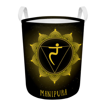 Manipura Chakra Symbol Print Round Laundry Basket