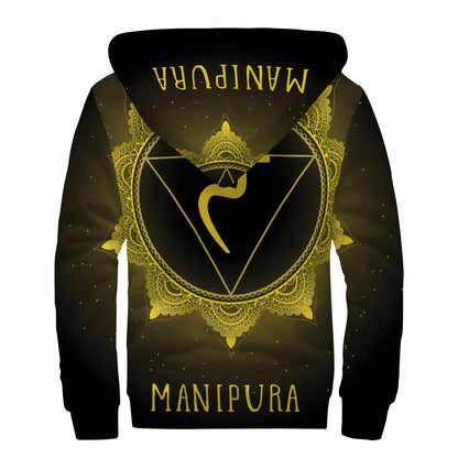 Manipura Chakra Symbol Print Sherpa Lined Zip Up Hoodie