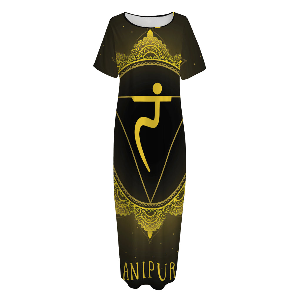 Manipura Chakra Symbol Print Short Sleeve Long Nightdress