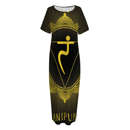 Manipura Chakra Symbol Print Short Sleeve Long Nightdress