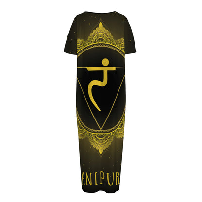 Manipura Chakra Symbol Print Short Sleeve Long Nightdress