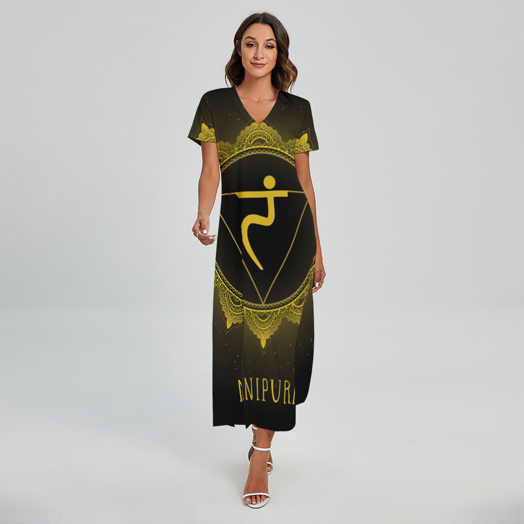Manipura Chakra Symbol Print Short Sleeve Maxi Dress
