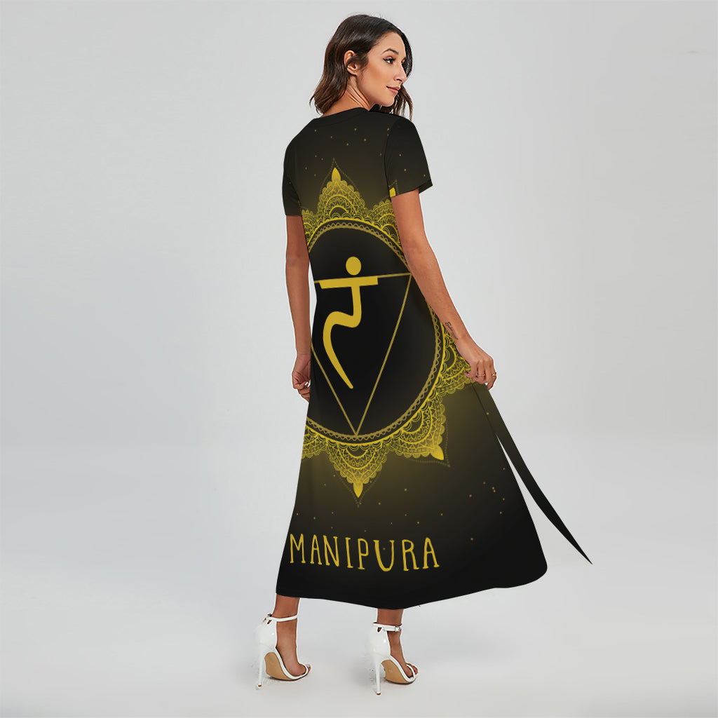 Manipura Chakra Symbol Print Short Sleeve Maxi Dress