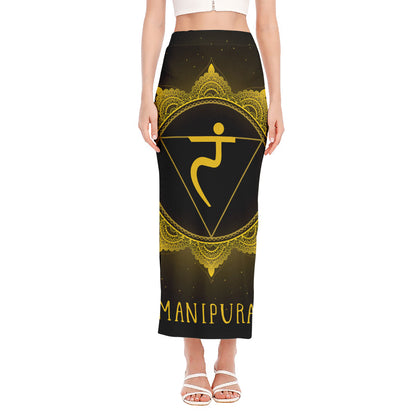 Manipura Chakra Symbol Print Side Slit Maxi Skirt