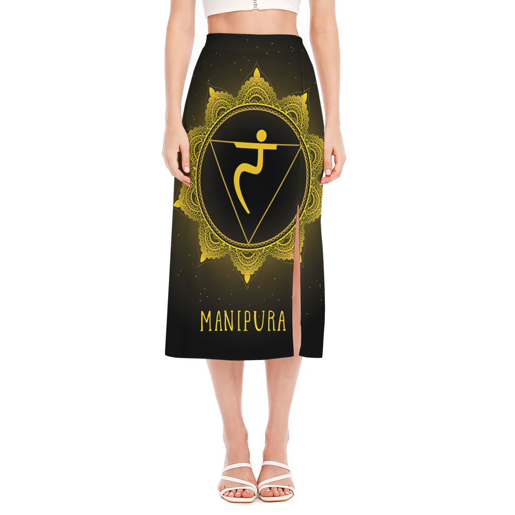 Manipura Chakra Symbol Print Side Slit Midi Skirt