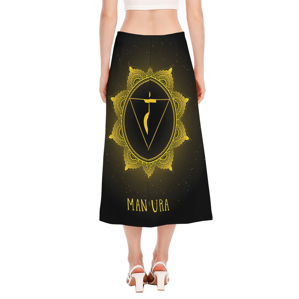 Manipura Chakra Symbol Print Side Slit Midi Skirt