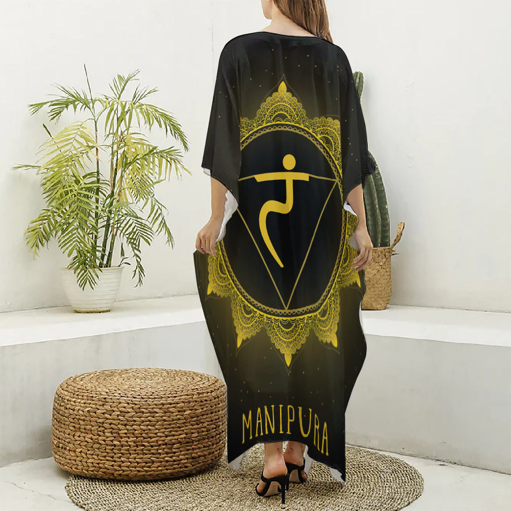 Manipura Chakra Symbol Print Silk V-Neck Kaftan Dress