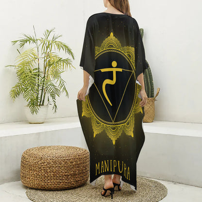 Manipura Chakra Symbol Print Silk V-Neck Kaftan Dress