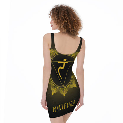 Manipura Chakra Symbol Print Sleeveless Bodycon Dress