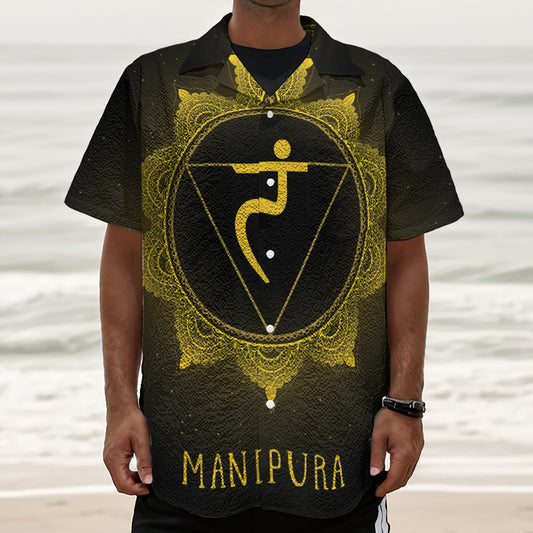 Manipura Chakra Symbol Print Textured Short Sleeve Shirt