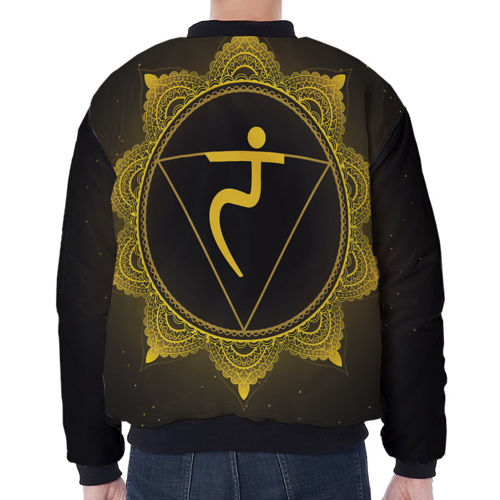 Manipura Chakra Symbol Print Zip Sleeve Bomber Jacket