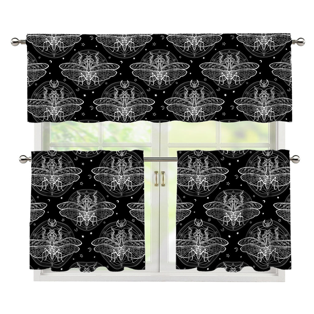 Mantis Spirit Animal Pattern Print 3 Piece Kitchen Curtains