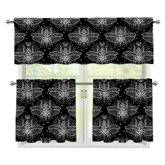 Mantis Spirit Animal Pattern Print 3 Piece Kitchen Curtains