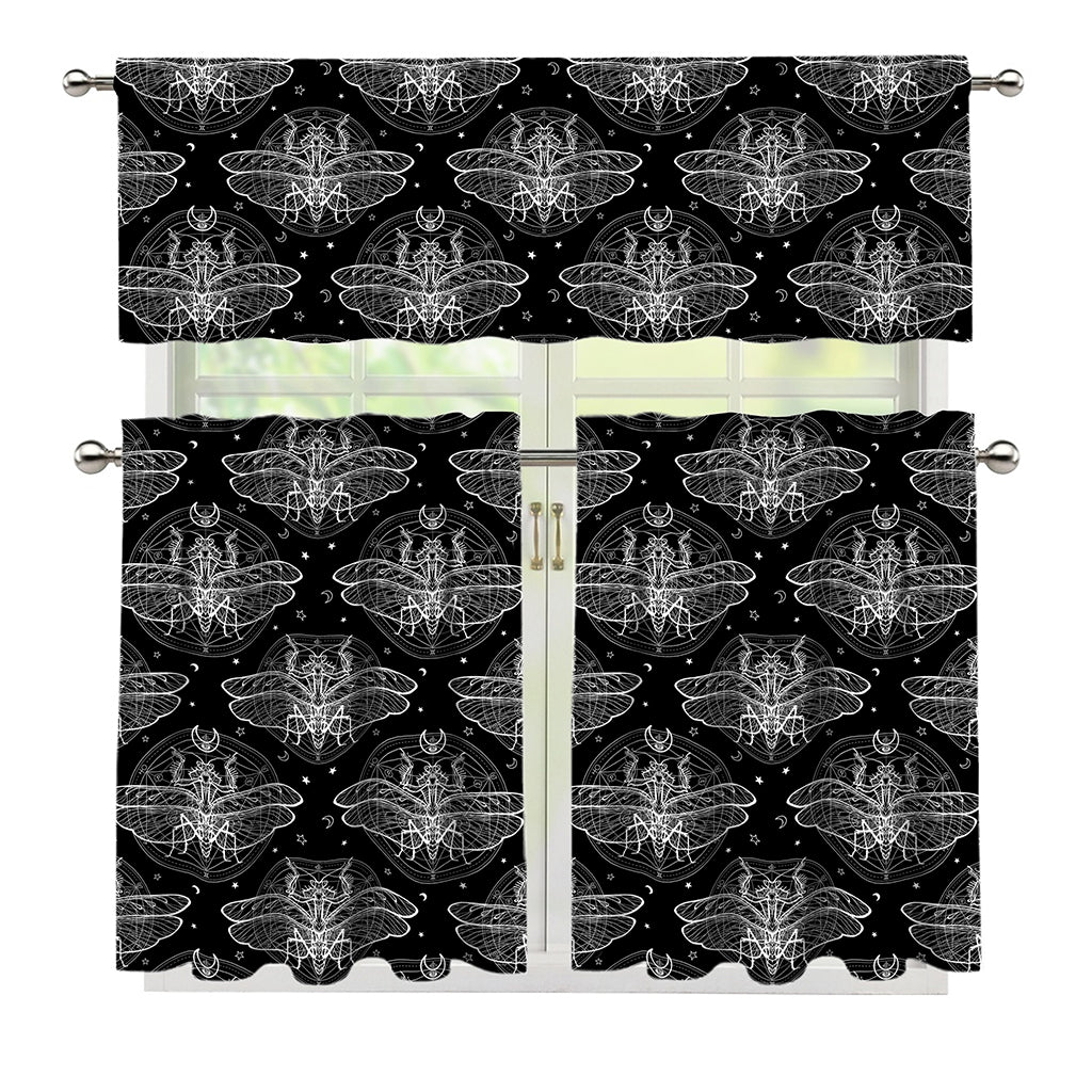 Mantis Spirit Animal Pattern Print 3 Piece Kitchen Curtains