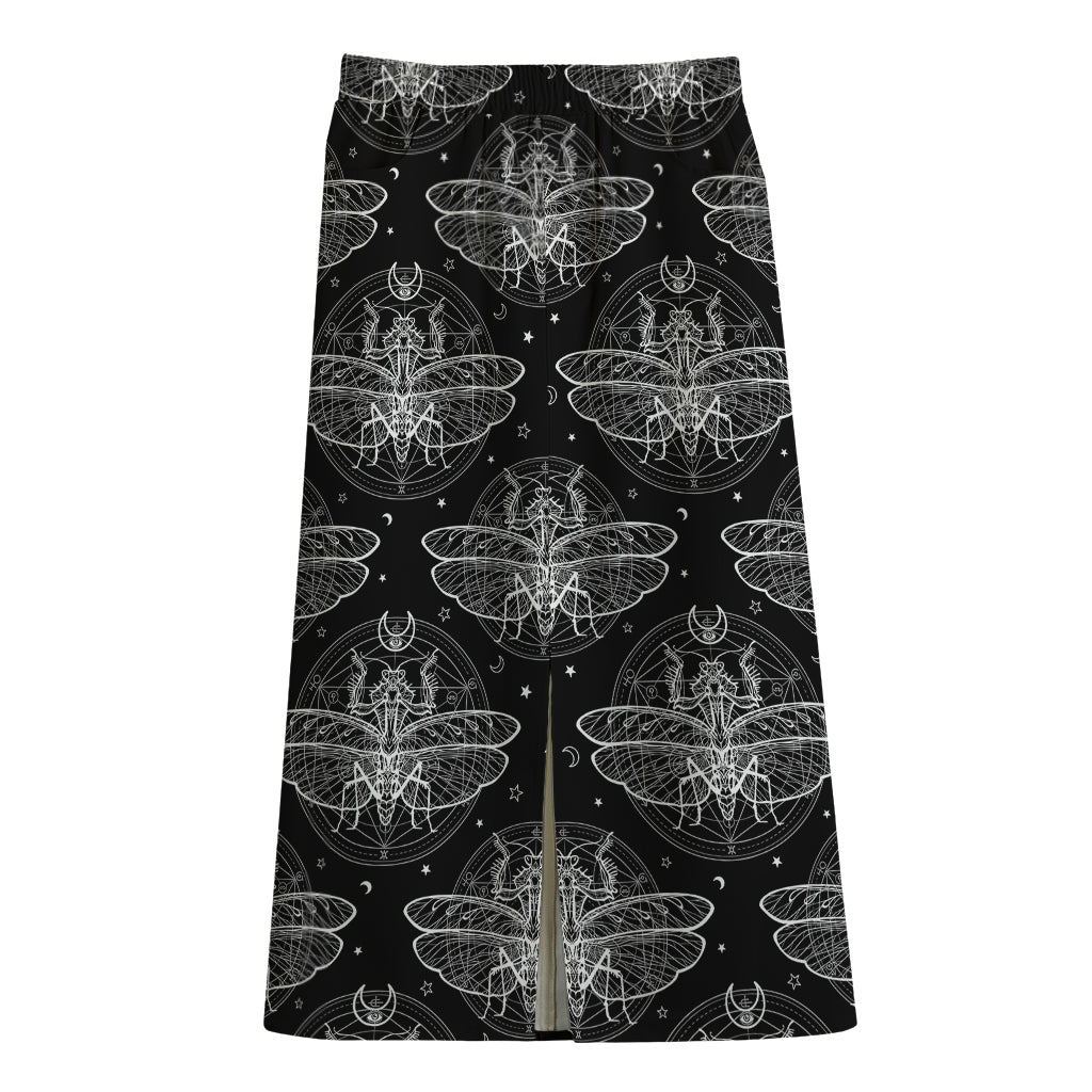 Mantis Spirit Animal Pattern Print Cotton Front Slit Maxi Skirt