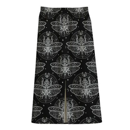Mantis Spirit Animal Pattern Print Cotton Front Slit Maxi Skirt