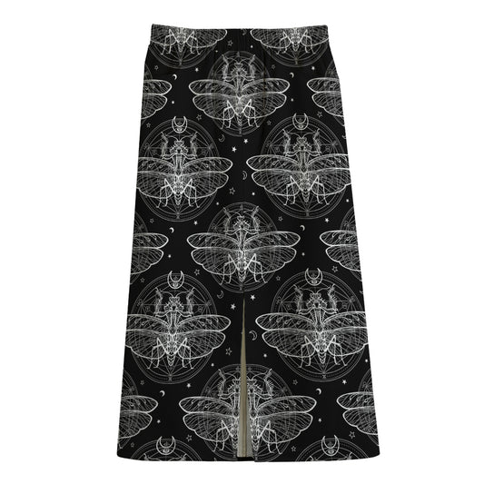 Mantis Spirit Animal Pattern Print Cotton Front Slit Maxi Skirt