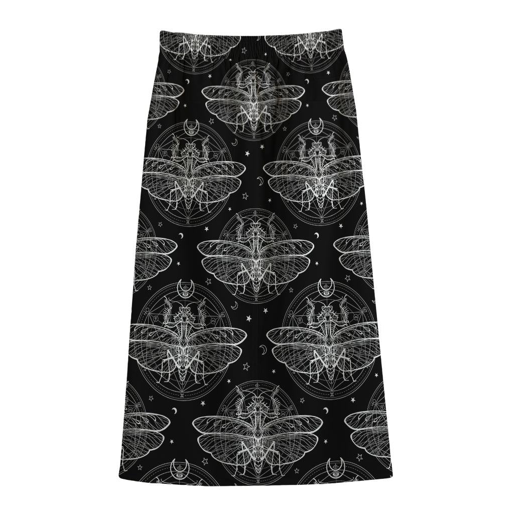 Mantis Spirit Animal Pattern Print Cotton Front Slit Maxi Skirt