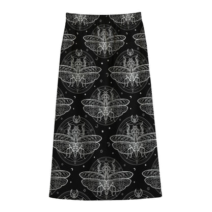 Mantis Spirit Animal Pattern Print Cotton Front Slit Maxi Skirt