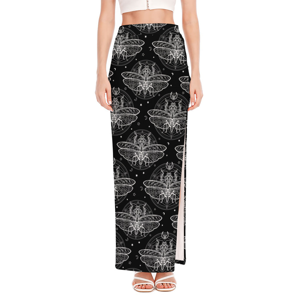 Mantis Spirit Animal Pattern Print High Slit Maxi Skirt