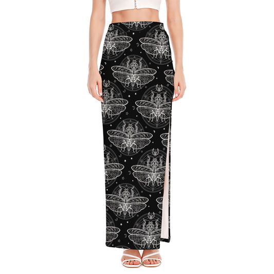 Mantis Spirit Animal Pattern Print High Slit Maxi Skirt
