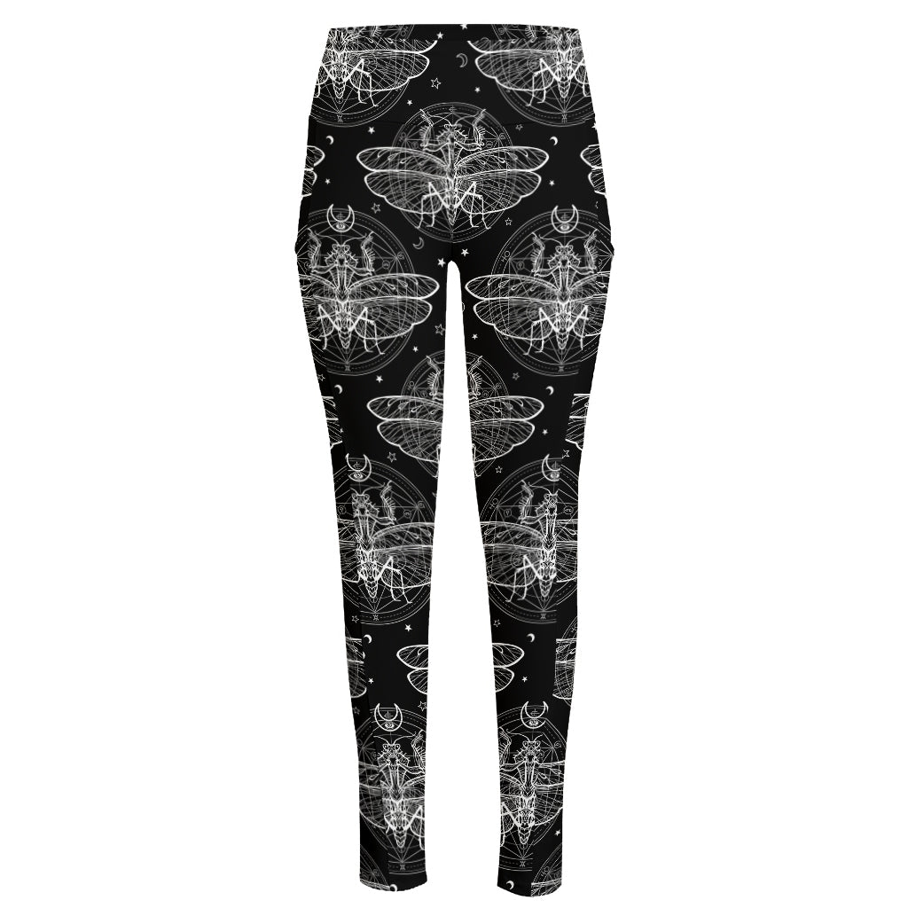 Mantis Spirit Animal Pattern Print High-Waisted Pocket Leggings