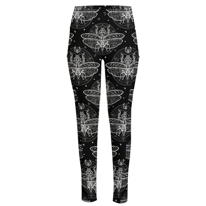 Mantis Spirit Animal Pattern Print High-Waisted Pocket Leggings