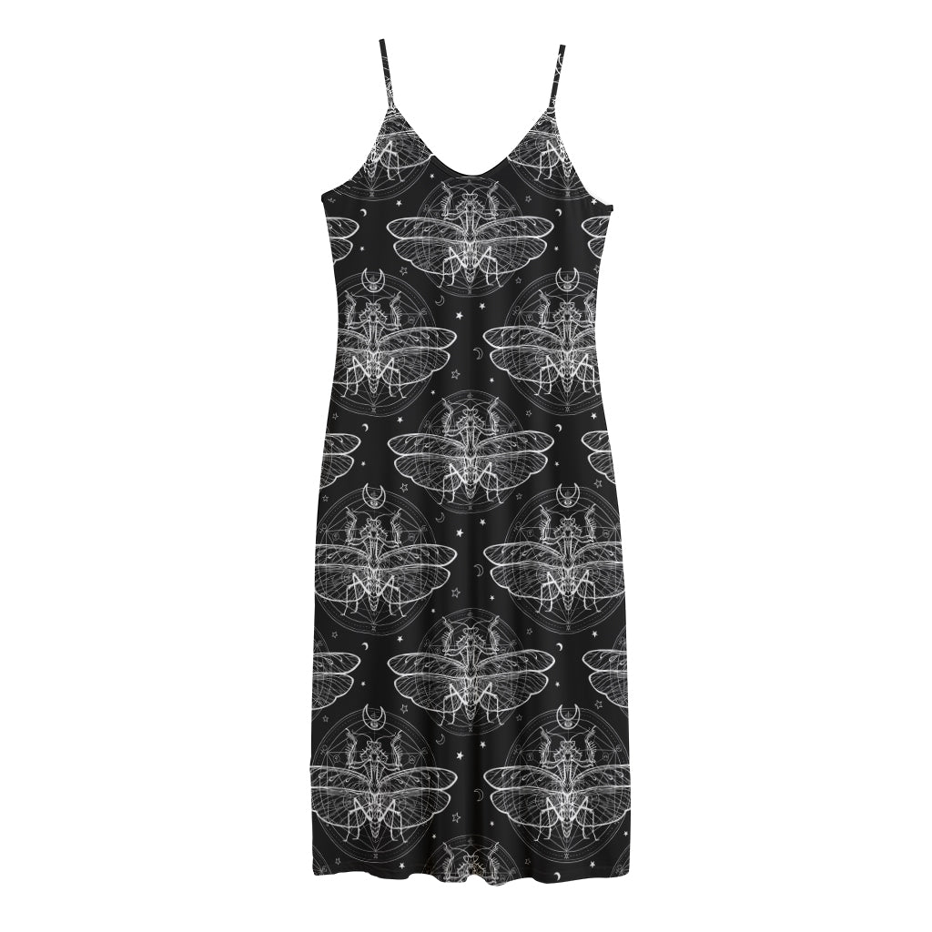 Mantis Spirit Animal Pattern Print Jersey Midi Cami Dress