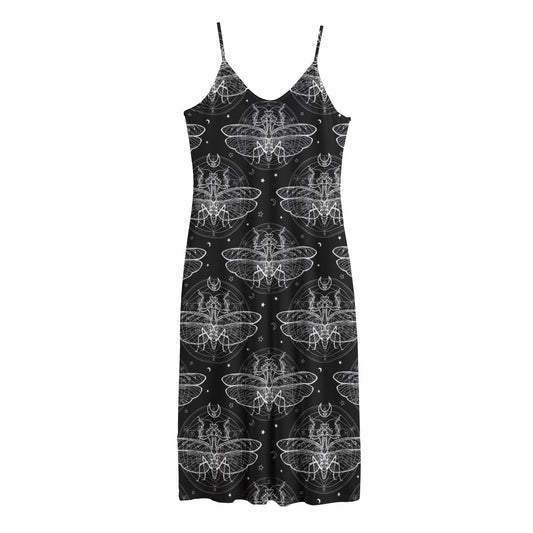 Mantis Spirit Animal Pattern Print Jersey Midi Cami Dress