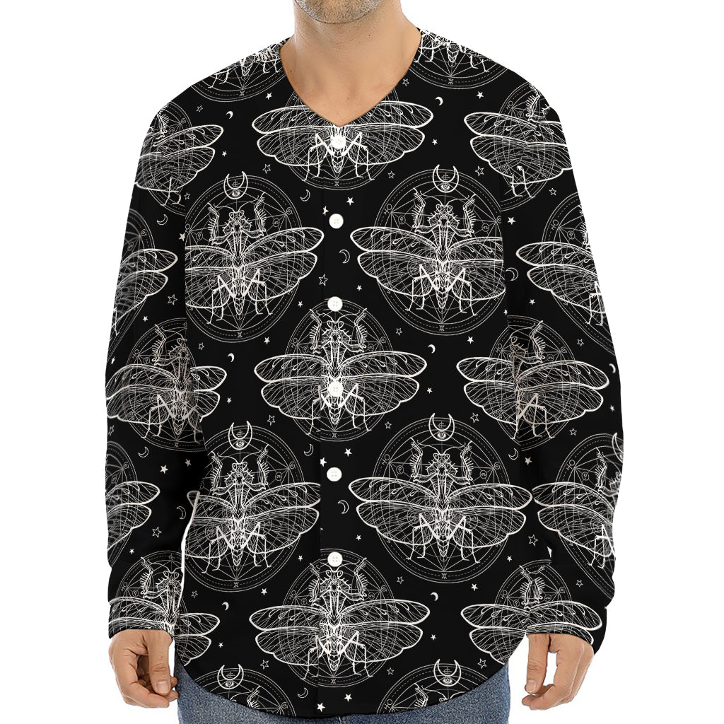 Mantis Spirit Animal Pattern Print Long Sleeve Baseball Jersey