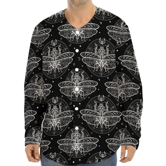 Mantis Spirit Animal Pattern Print Long Sleeve Baseball Jersey