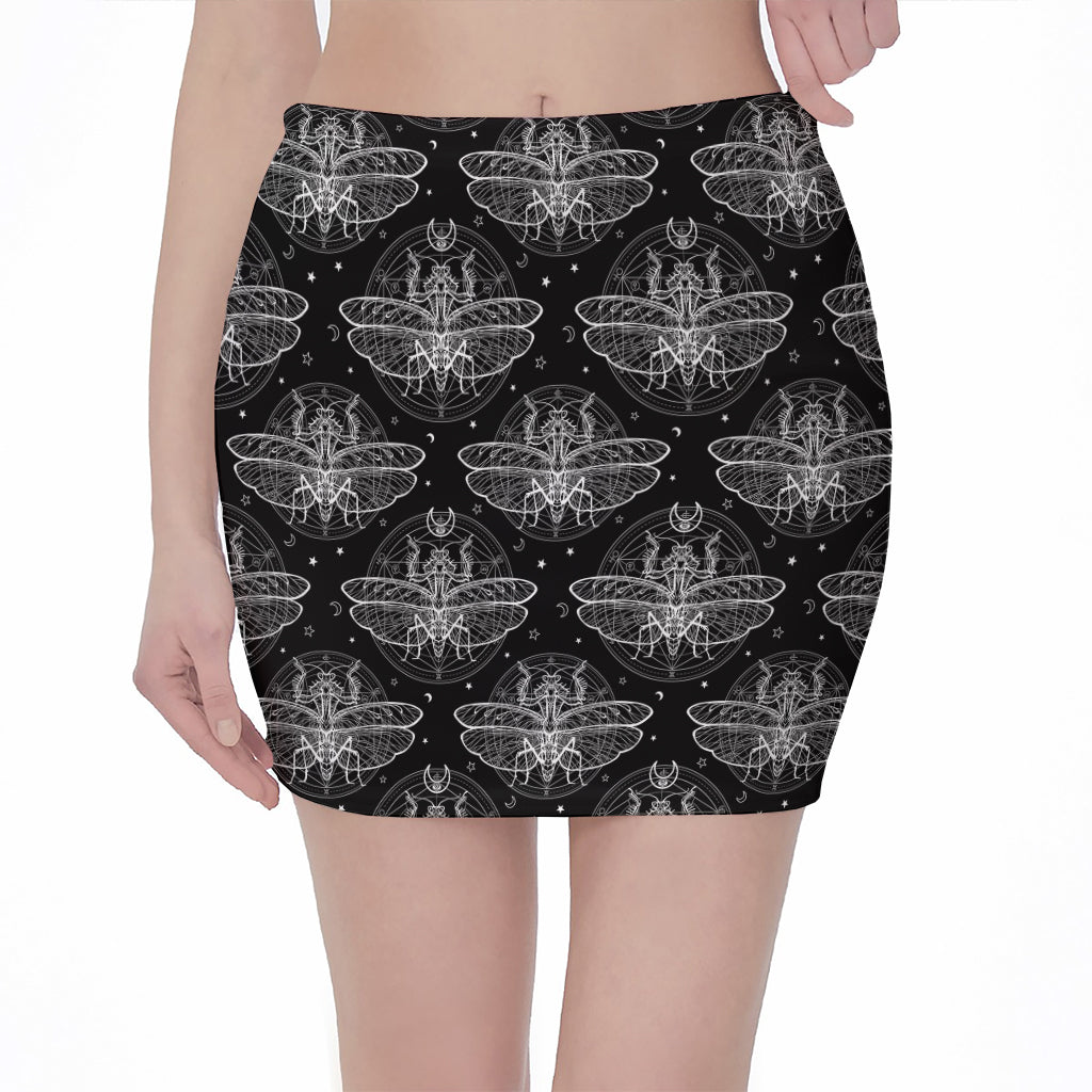 Mantis Spirit Animal Pattern Print Pencil Mini Skirt