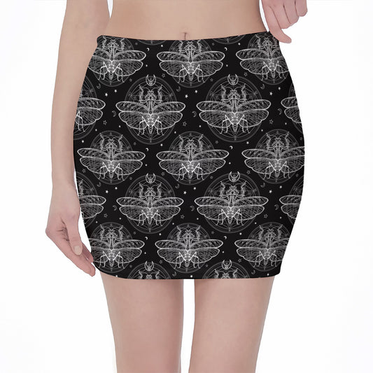 Mantis Spirit Animal Pattern Print Pencil Mini Skirt