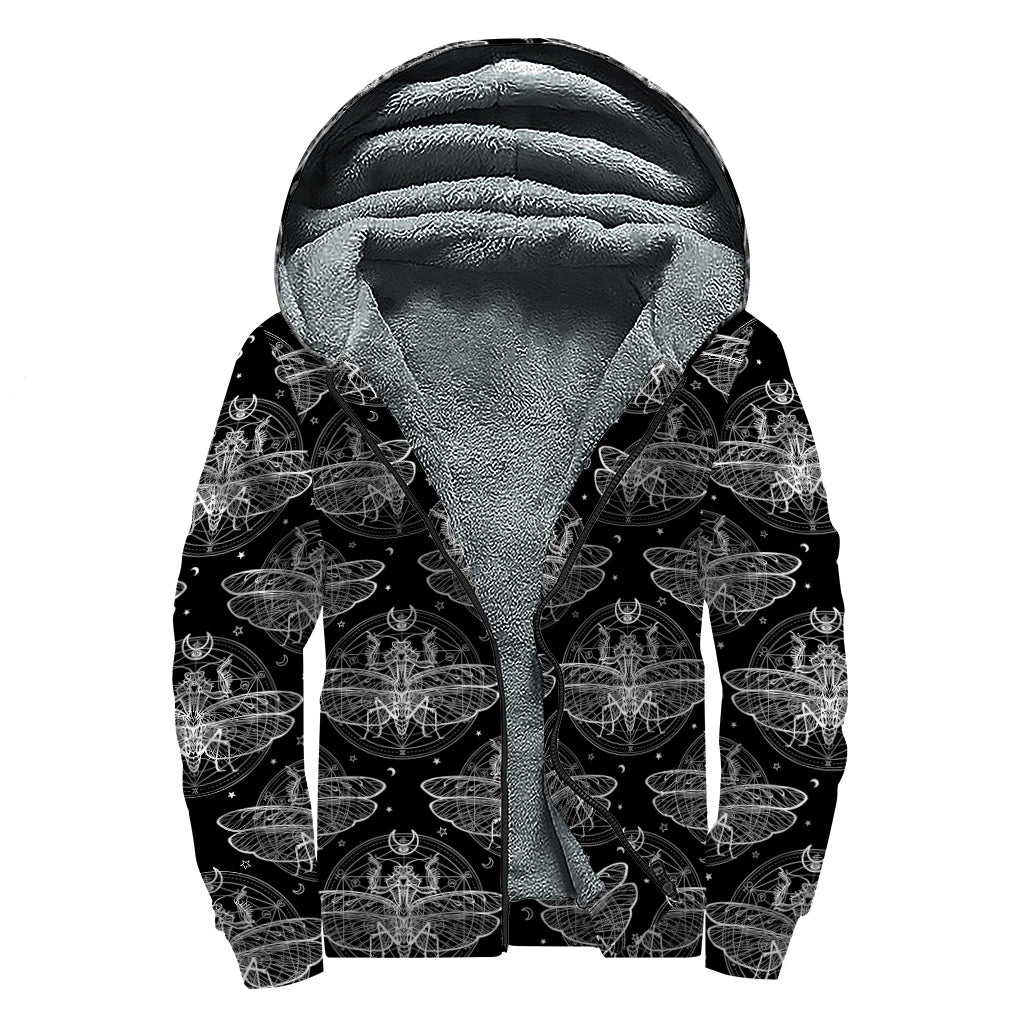 Mantis Spirit Animal Pattern Print Sherpa Lined Zip Up Hoodie
