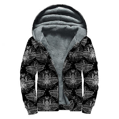 Mantis Spirit Animal Pattern Print Sherpa Lined Zip Up Hoodie