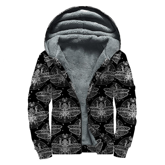 Mantis Spirit Animal Pattern Print Sherpa Lined Zip Up Hoodie