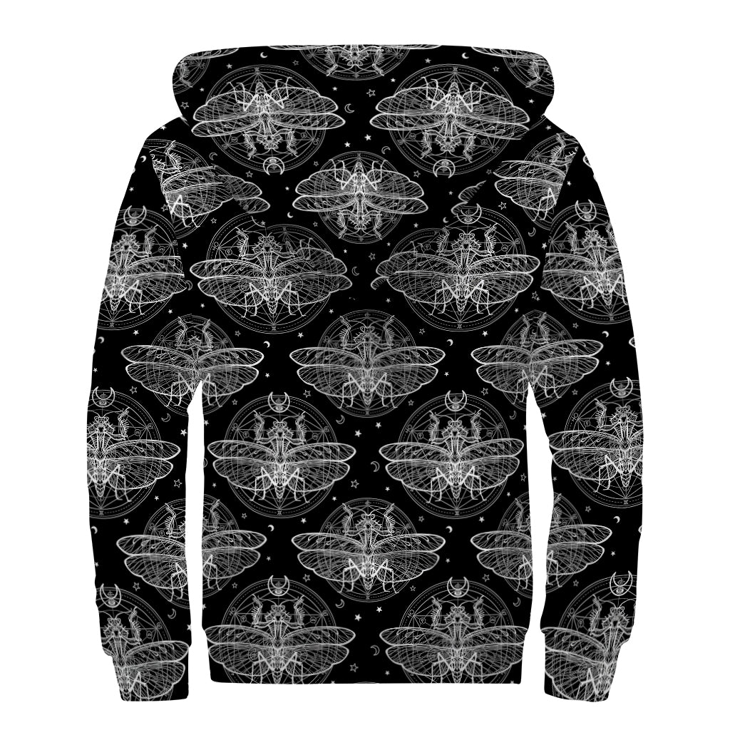 Mantis Spirit Animal Pattern Print Sherpa Lined Zip Up Hoodie