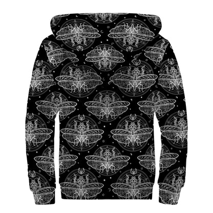 Mantis Spirit Animal Pattern Print Sherpa Lined Zip Up Hoodie
