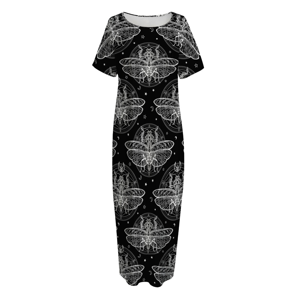 Mantis Spirit Animal Pattern Print Short Sleeve Long Nightdress