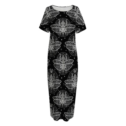Mantis Spirit Animal Pattern Print Short Sleeve Long Nightdress