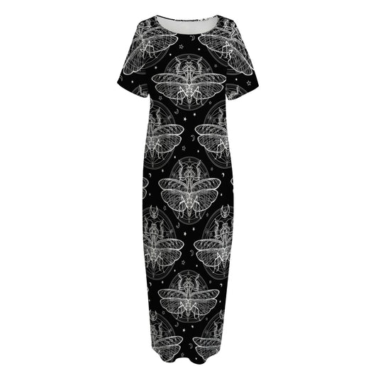 Mantis Spirit Animal Pattern Print Short Sleeve Long Nightdress