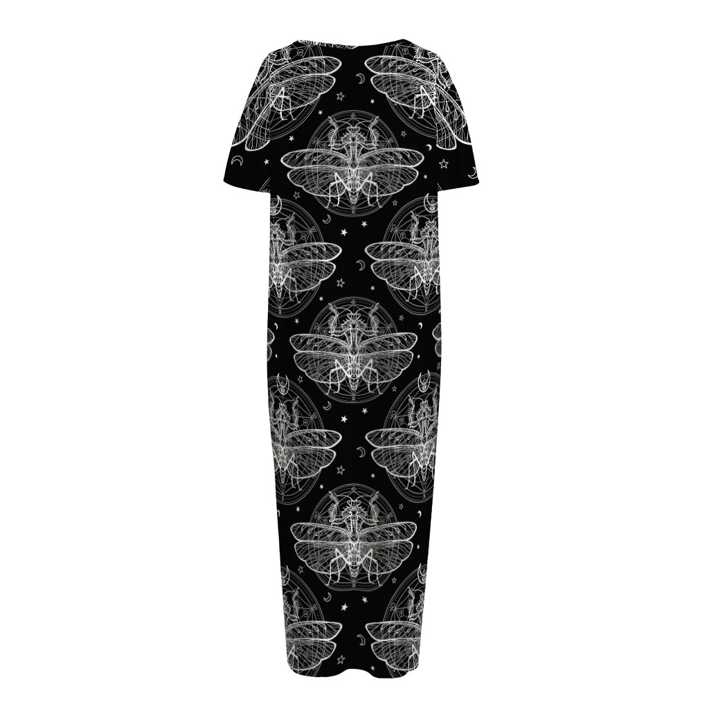 Mantis Spirit Animal Pattern Print Short Sleeve Long Nightdress