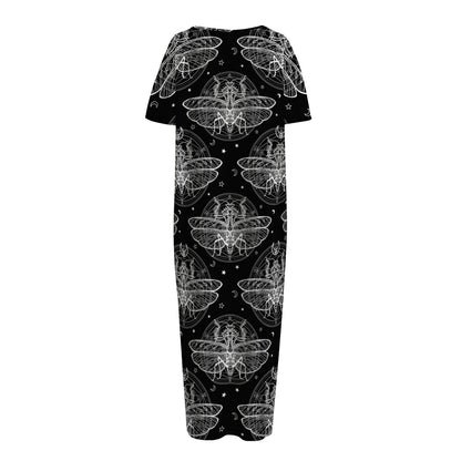 Mantis Spirit Animal Pattern Print Short Sleeve Long Nightdress