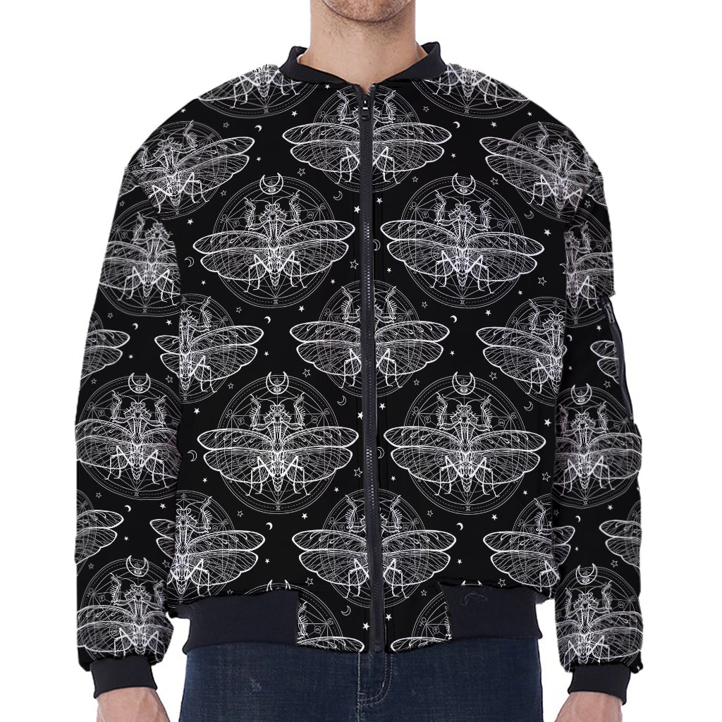 Mantis Spirit Animal Pattern Print Zip Sleeve Bomber Jacket