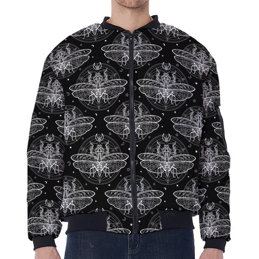 Mantis Spirit Animal Pattern Print Zip Sleeve Bomber Jacket