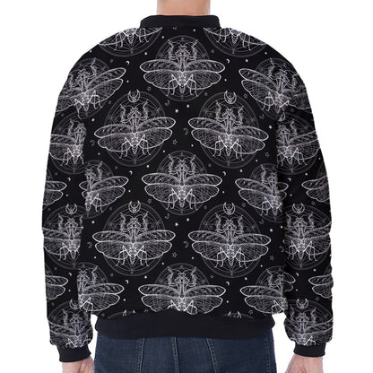 Mantis Spirit Animal Pattern Print Zip Sleeve Bomber Jacket