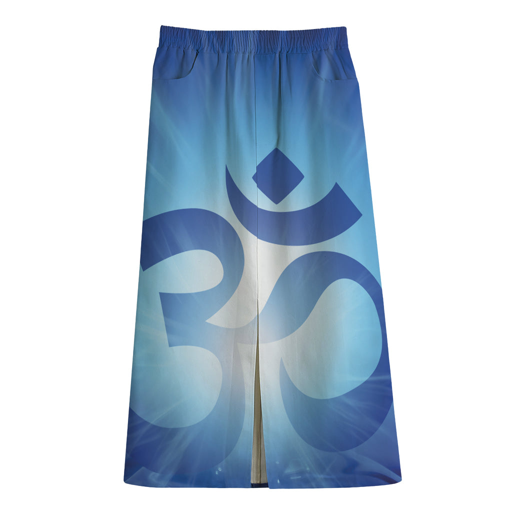 Mantra Om Print Cotton Front Slit Maxi Skirt