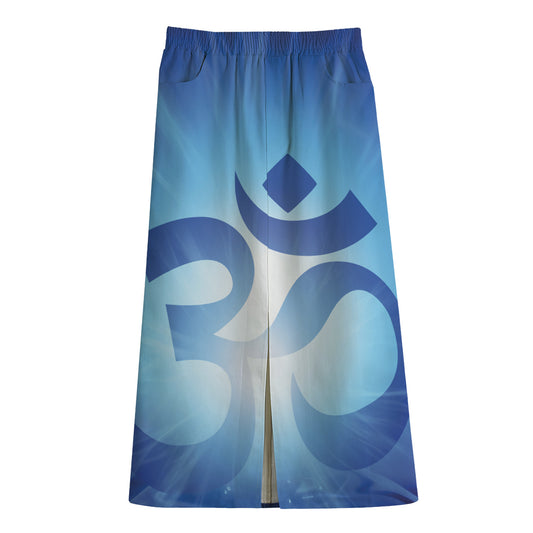 Mantra Om Print Cotton Front Slit Maxi Skirt